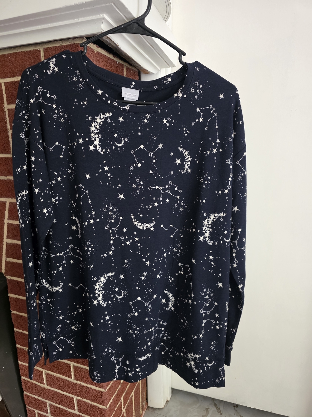 Constellation Print Long Sleeve Top - Navy & White